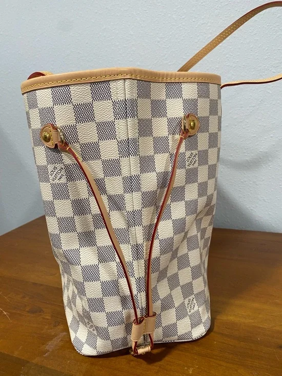 Cream Checkered Tote Bag with Tan Trim MM - Picture 2 of 10